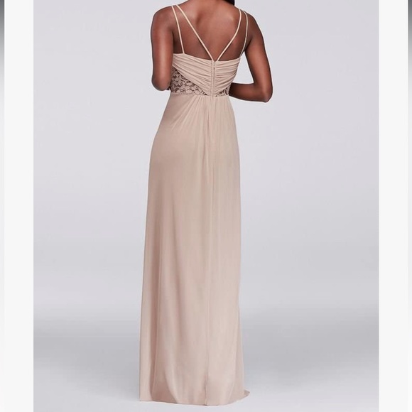 David’s Bridal NWT Double Strap Lace Inset Mesh Bridesmaids Dress Size 10 Lapis - Picture 10 of 11